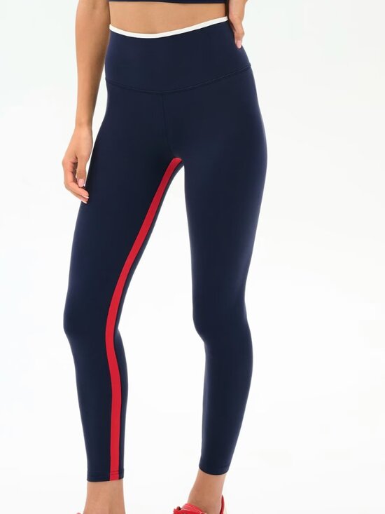 Splits59 Pants - SPLITS59 Easton Rigor High Waist 7/8 Legging in Indigo Blue Red Stripe M $138